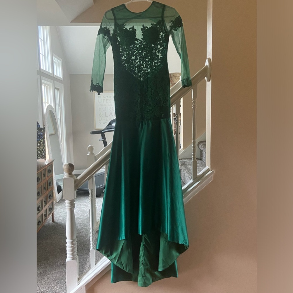 Elegant Green Sheer- Lace & Satin Dress